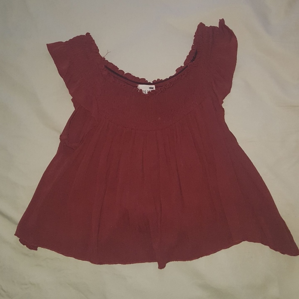 Brick red cropped flowy shirt